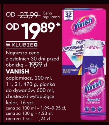 Odplamiacz Vanish 200 ml, 1 l, 2 l, 470 g, pianka do dywanów, 600 ml, chusteczki wyłapujące kolory promocja w Super-Pharm