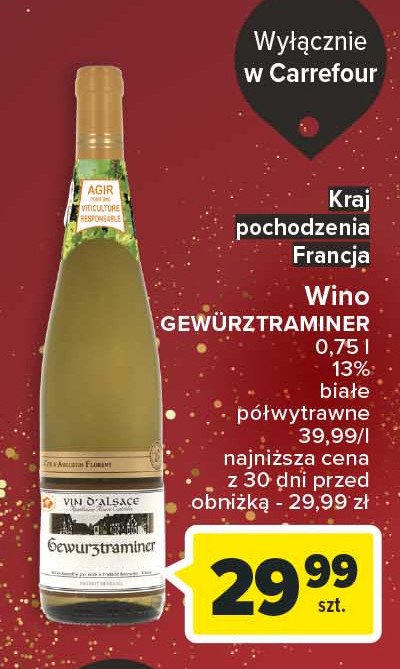 Wino GEWURZTRAMINER VIN D'ALSACE promocja