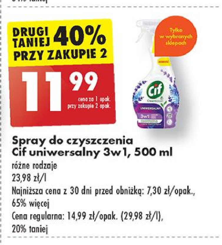 Spray uniwersalny lawenda i błękitna paproć Cif cleanboost promocja w Biedronka