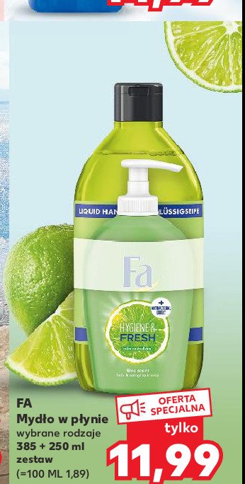 Mydło w płynie lime scent dozownik + zapas Fa hygiene & fresh promocja