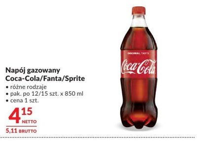 Napój gazowany Coca-Cola/Fanta/Sprite promocja w Makro