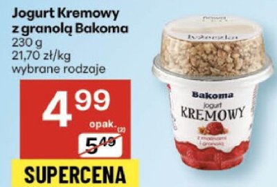 Jogurt Kremowy z granolą Bakoma wybrane rodzaje promocja w Delikatesy Centrum