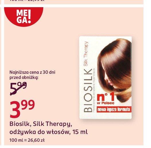 Odżywka z jedwabiem do włosów Biosilk silk therapy promocja w Rossmann