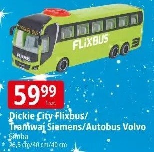 Dickie City Flixbus/Tramwaj Siemens/Autobus Volvo Simba 35-5 cm/40 cm/40 cm promocja w Leclerc