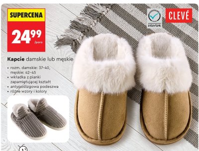 Kapcie damskie lub męskie CLEVÉ promocja w Biedronka