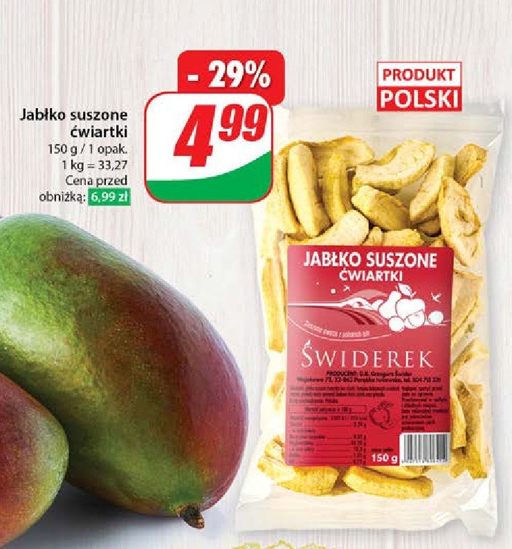 Jabłka suszone ćwiartki ŚWIDEREK promocja