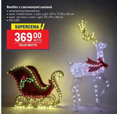 Renifer z czerwonymi saniami promocja w Makro