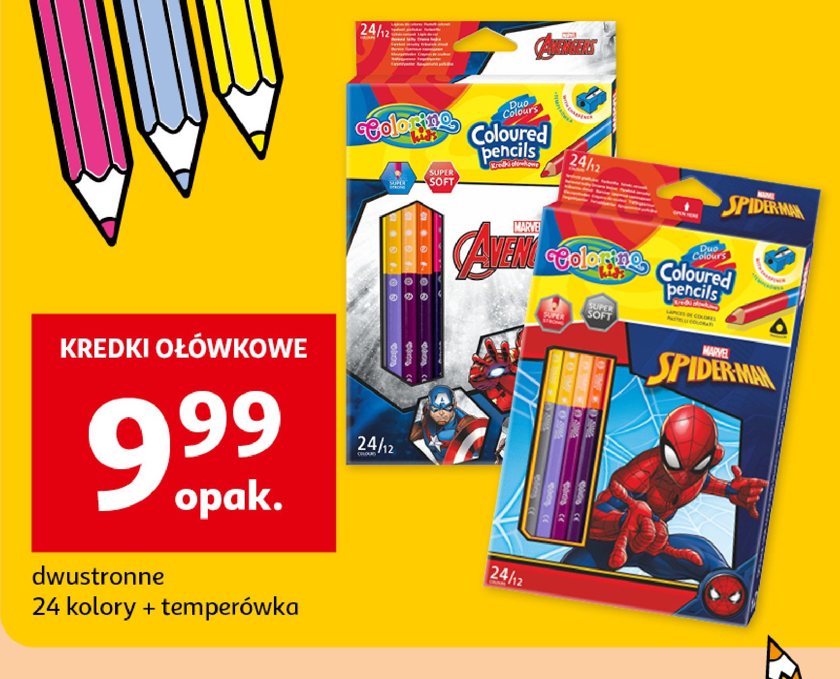Kredki ołówkowe + temperówka spiderman Colorino kids promocja