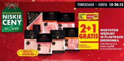 Wędliny w plastrach - wszystkie rodzaje 2+1 GRATIS promocja w Biedronka