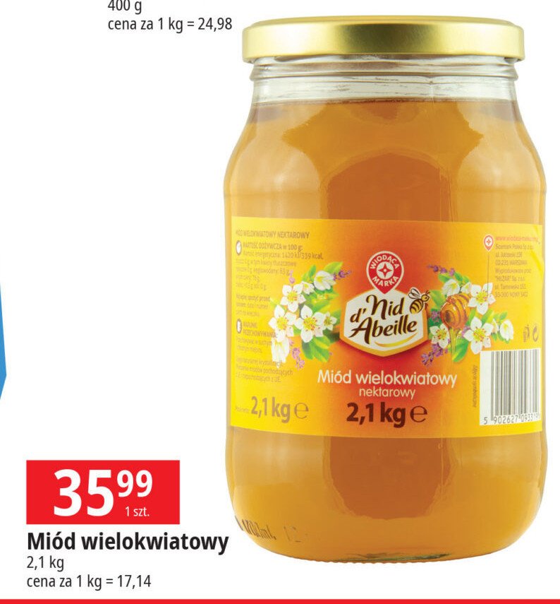 Miód wielokwiatowy nektarowy Wiodąca marka nid d'abeille promocja w Leclerc