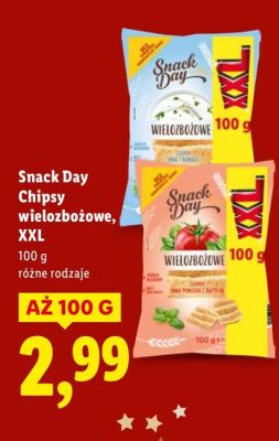 Chipsy Snack Day wielozbożowe XXL 100 g różne rodzaje promocja w Lidl