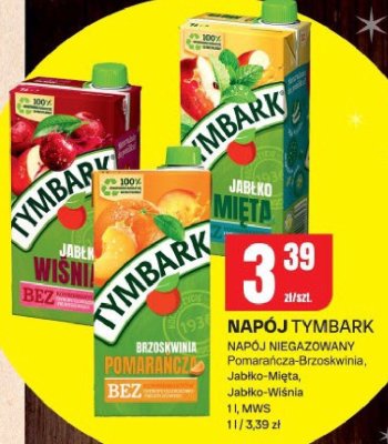 Napój Tymbark niegazowany Pomarańcza-Brzoskwinia Jabłko-Mięta Jabłko-Wiśnia MWS promocja w Chorten