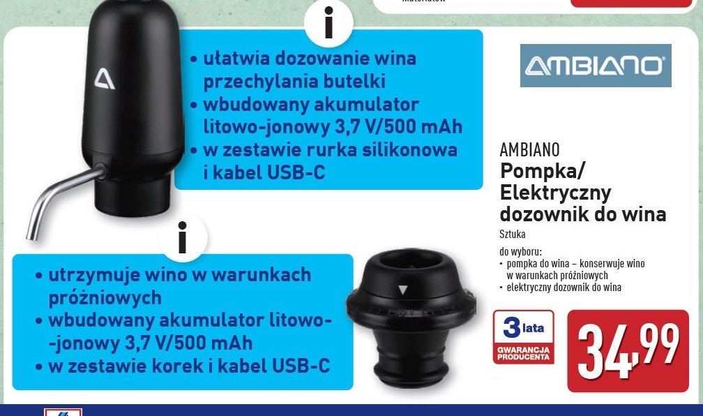 Dozownik do wina AMBIANO promocja w Aldi