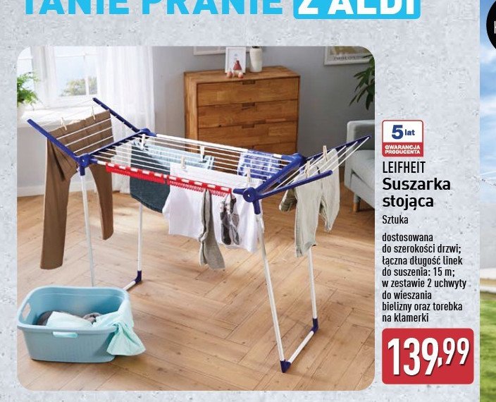 Suszarka stojąca 15 m Leifheit promocja w Aldi