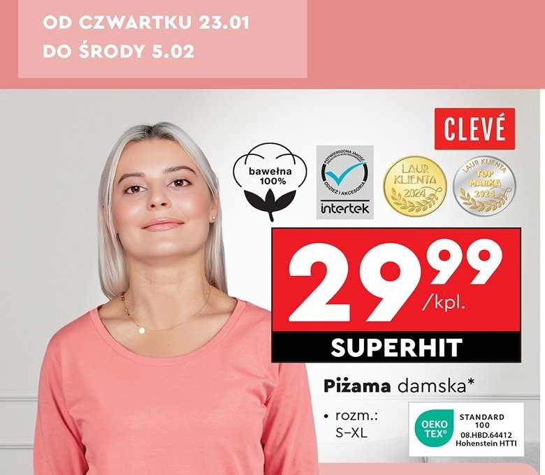 Piżama damska s-xl Cleve promocja w Biedronka