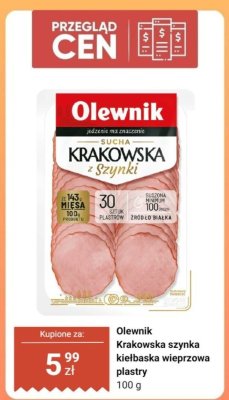 Szynka Krakowska wieprzowa plastry promocja w Dino