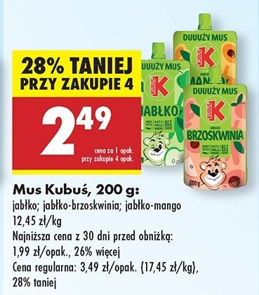 Mus jabłko Kubuś mus 100% promocja w Biedronka