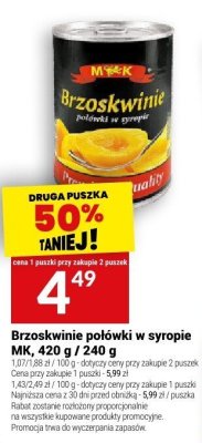 Brzoskwinie połówki w syropie MK, 420 g / 240 g promocja w Twój Market