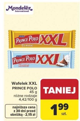Wafelek XXL PRINCE POLO Classic 45 g promocja w Carrefour Market