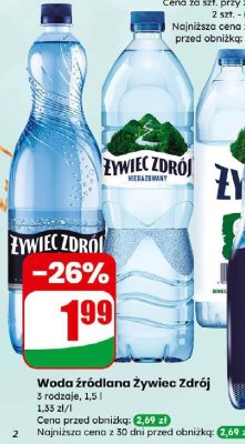 Woda źródlana Żywiec Zdrój 3 rodzaje 1,5l promocja w Dino