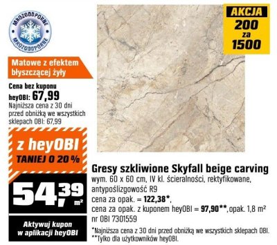 Gresy szkliwione Skyfall beige carving promocja w OBI