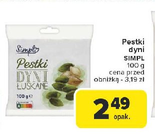 Pestki dyni łuskane Simpl promocja w Carrefour