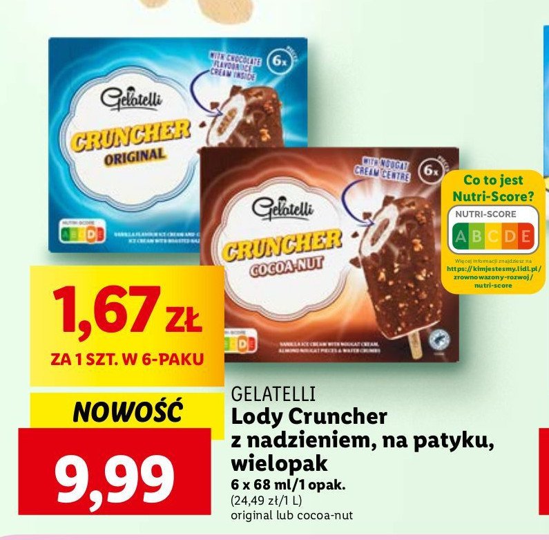 Lody cruncher cocoa nut Gelatelli promocja