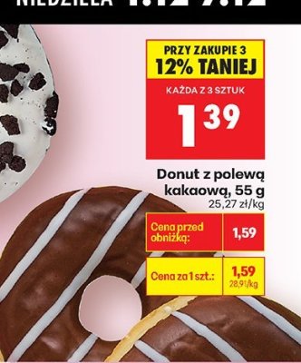 Donut z polewą kakaową, 55 g promocja w Biedronka