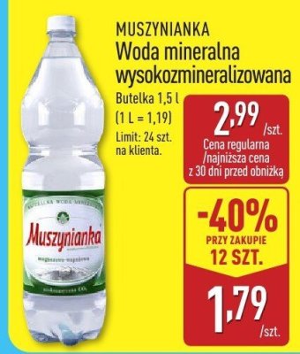 Woda mineralna wysokomineralizowana Muszynianka promocja w Aldi