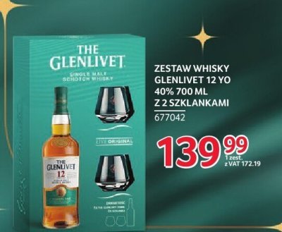 Zestaw Whisky Glenlivet 12 YO 40% 700 ml z 2 szklankami promocja w Selgros