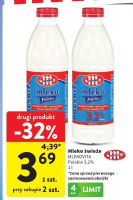 Mleko 艣wie偶e MLEKOVITA Polskie 3,2% 1l promocja w Intermarche