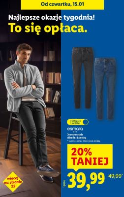 Jeansy męskie slim fit z bawełną esmara promocja w Lidl