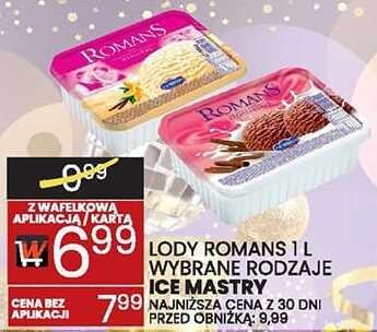 Lody ROMANS 1L różne rodzaje ICE MASTRY promocja w Wafelek