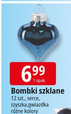 Bombki szklane 12 szt., serce, szyszka, gwiazda różne kolory promocja w Leclerc
