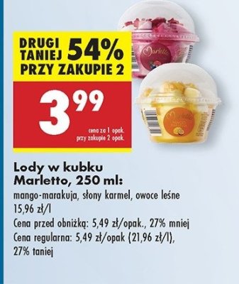 Lody w kubku mango-marakuja Marletto promocja