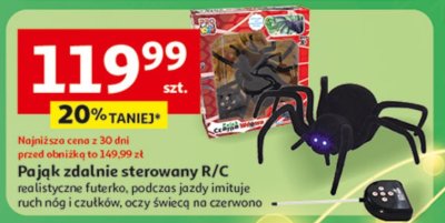 Pająk zdalnie sterowany R/C realistyczne futerko, podczas jazdy imituje ruch nóg i czułków, oczy świecą na czerwono promocja w Auchan