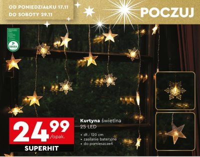 Kurtyna świetlna LED 25 gwiazdki lub śnieżynki promocja w Biedronka