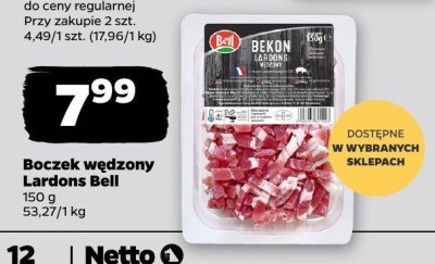Boczek wędzony Lardons Bell promocja w Netto