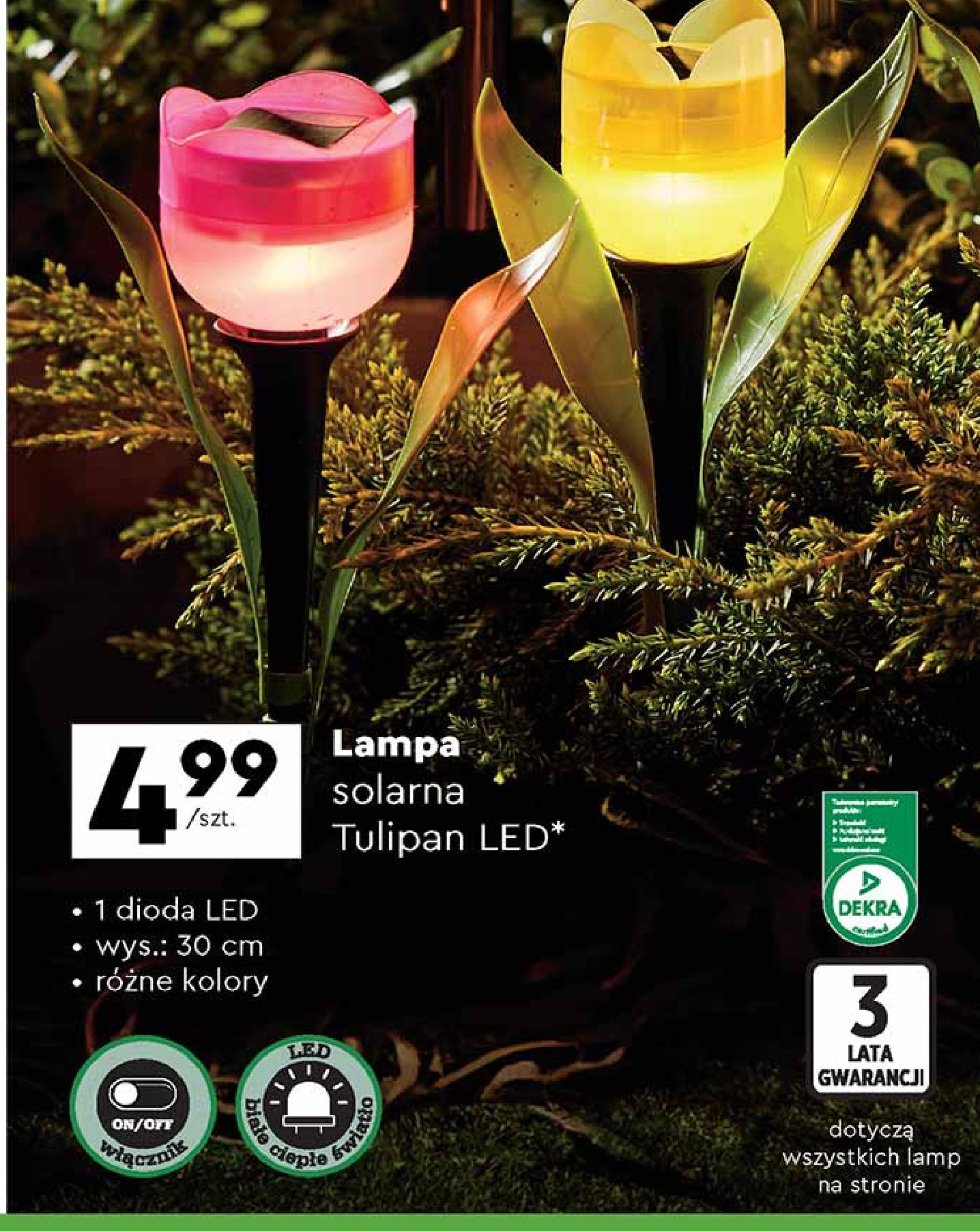 Lampa solarna tulipan 30 cm Gardenic yard promocja