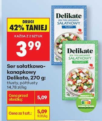 Ser sałatkowo-kanapkowy Delikate, 270 g półtłusty promocja w Biedronka