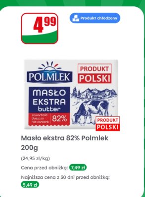 Masło ekstra 82% 200g Polmlek promocja w Dino