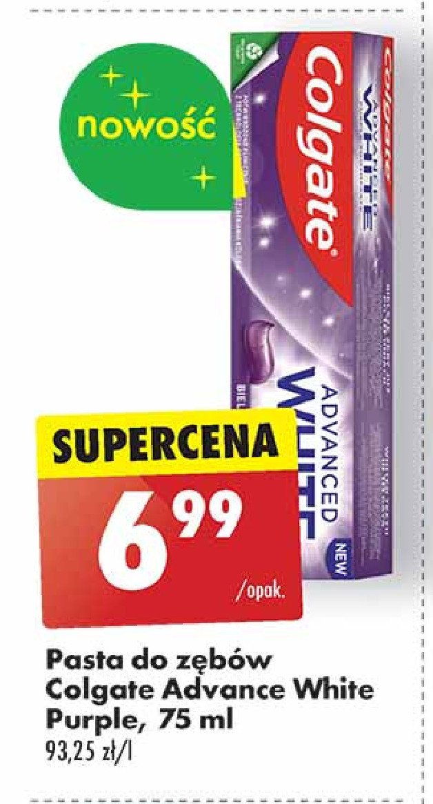 Pasta do zębów purple Colgate advanced white promocja w Biedronka