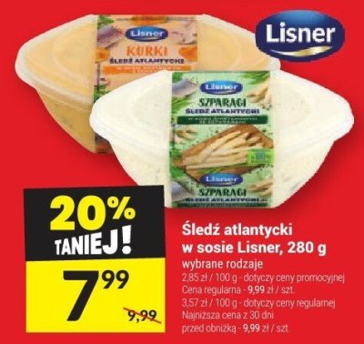 Śledź atlantycki w lekkim sosie jogurtowo-koperkowym z ogórkiem Lisner, 280 g promocja w Twój Market