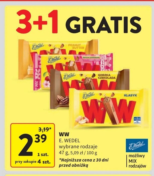 Baton peanut butter E. wedel ww promocja w Intermarche