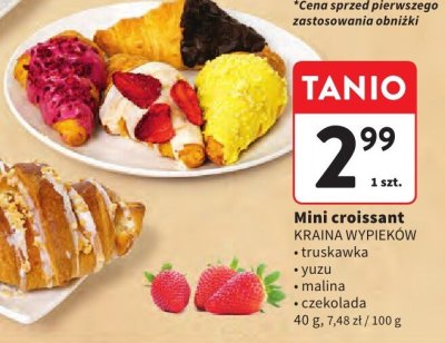 Mini croissant Kraina Wypieków truskawka, yuzu, malina, czekolada 40 g, 7,48 zł / 100 g promocja w Intermarche