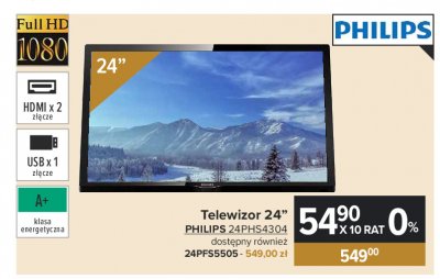 Telewizor led 24" 24phs4304 hd Philips promocja