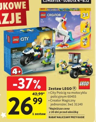 Zestaw LEGO City Pościg na motocyklu policyjnym 60455 promocja w Intermarche