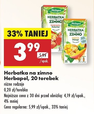 Herbatka truskawka-rabarbar Herbapol herbatka na zimno promocja w Biedronka