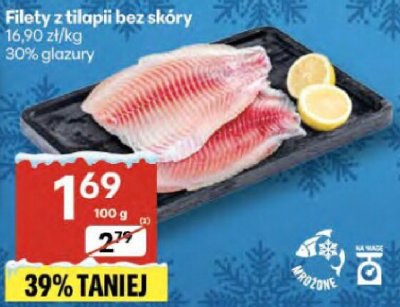 Filety z tilapii bez skóry 30% glazury promocja w Delikatesy Centrum