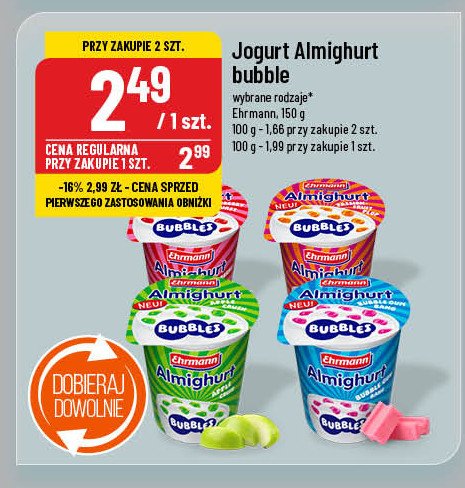 Jogurt bubbles guma balonowa Ehrmann almighurt promocja